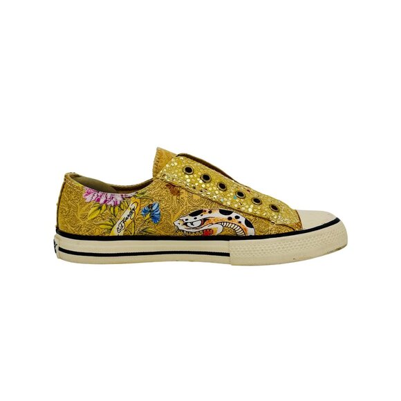 Vtg Y2K Ed Hardy Yellow Canvas Sneakers| McBling Grunge Sleaze Baddie Streetwear - Picture 9 of 16